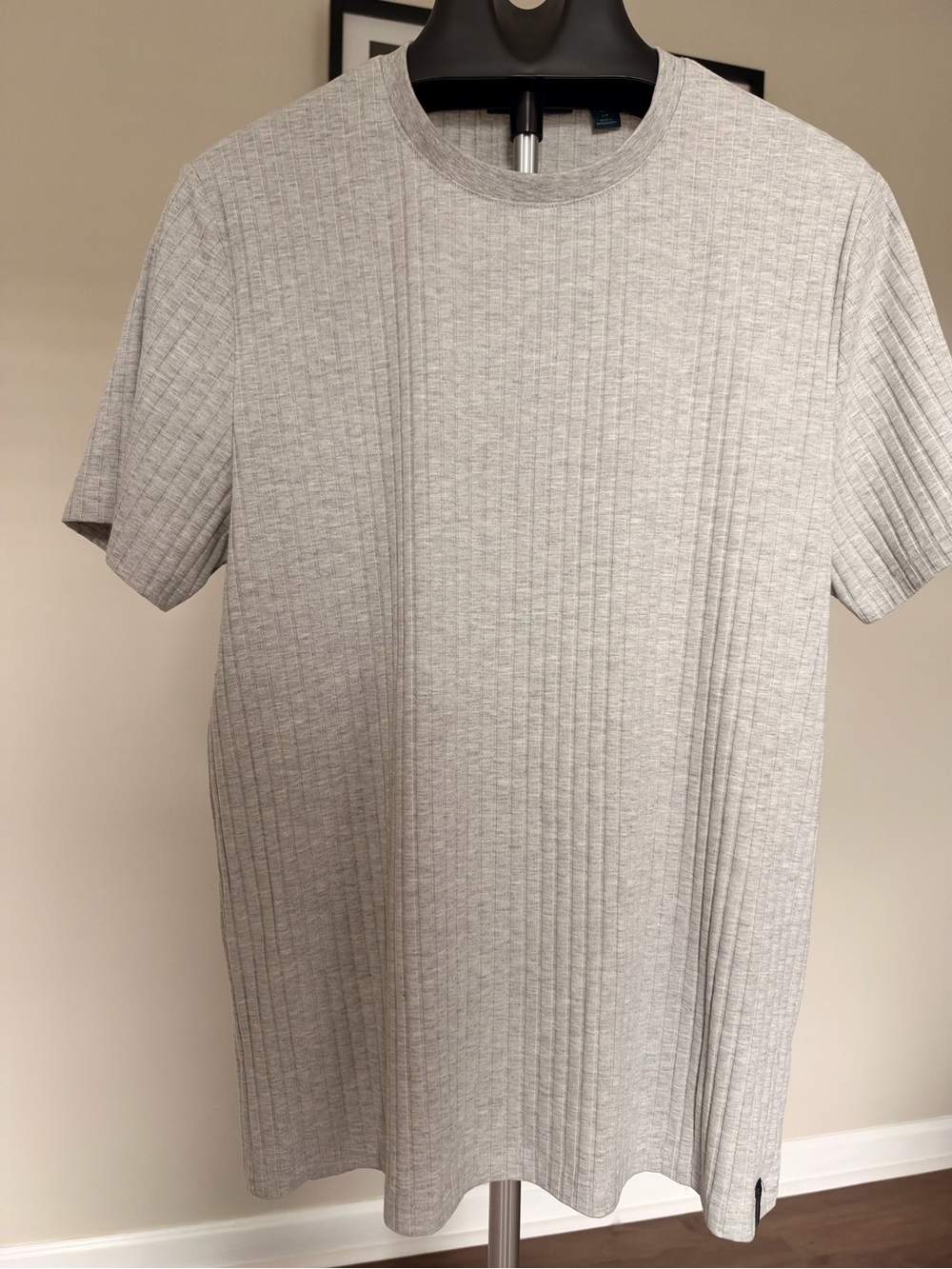 Perry Ellis Light Grey Ribbed Short-Sleeve Tee L